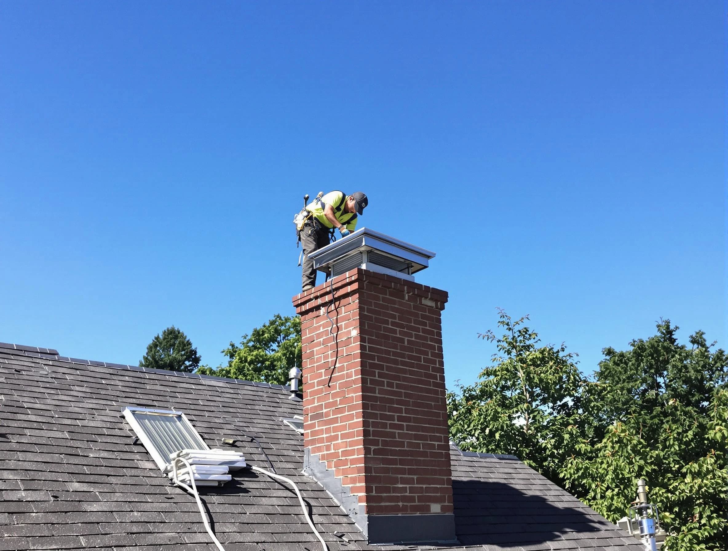 Tecumseh Chimney Sweep technician measuring a chimney cap in Tecumseh, OK