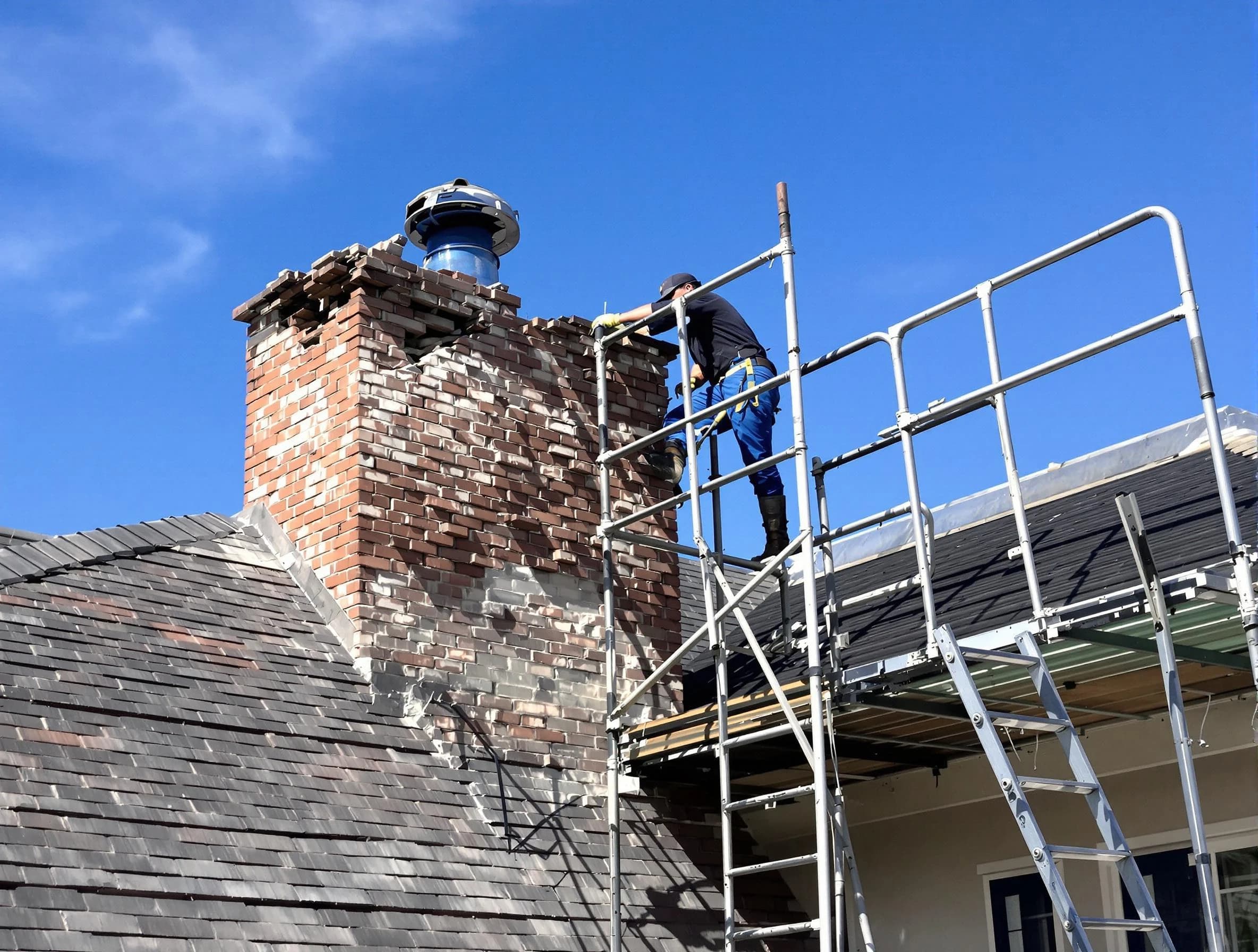 Rebuilding a chimney structure by Tecumseh Chimney Sweep in Tecumseh, OK