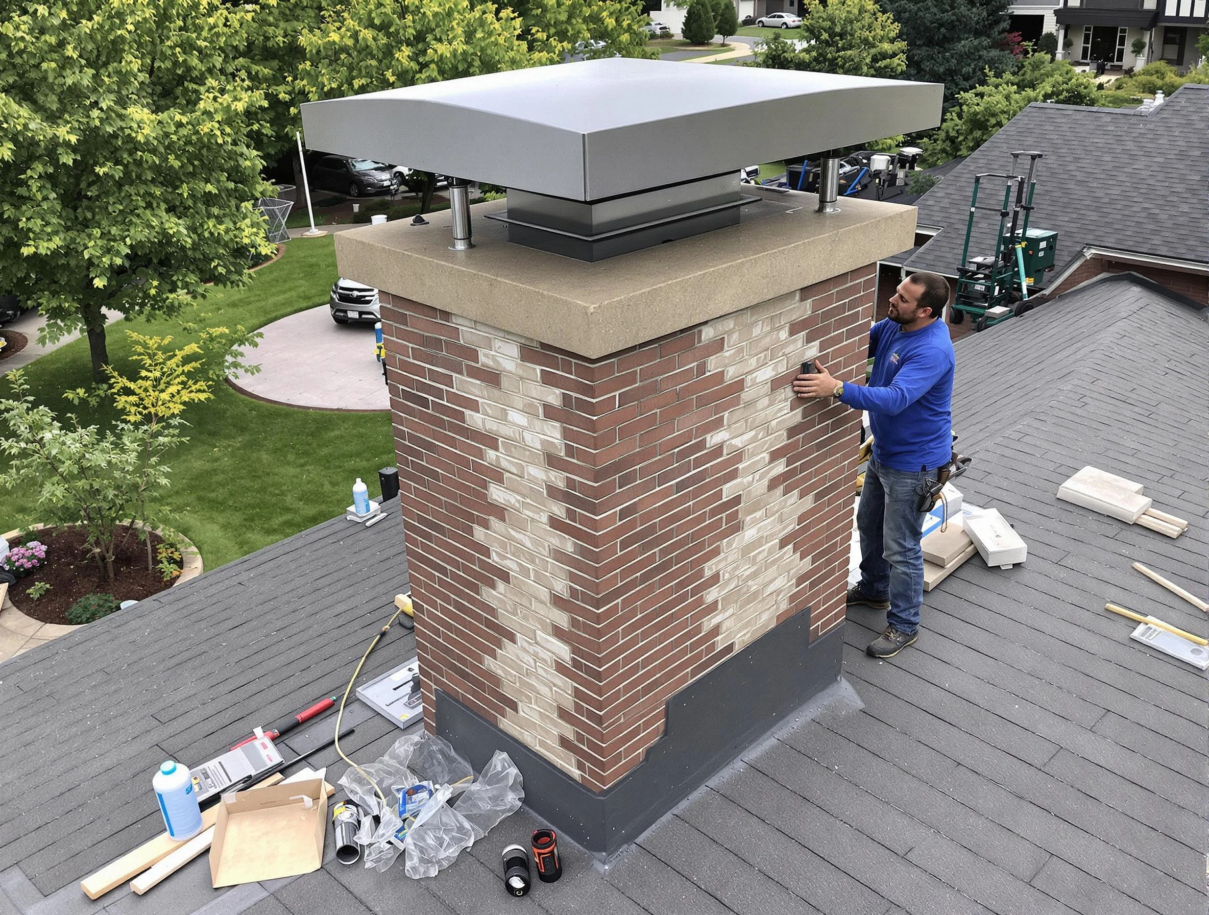 Tecumseh Chimney Sweep team working on a custom chimney remodel in Tecumseh, OK